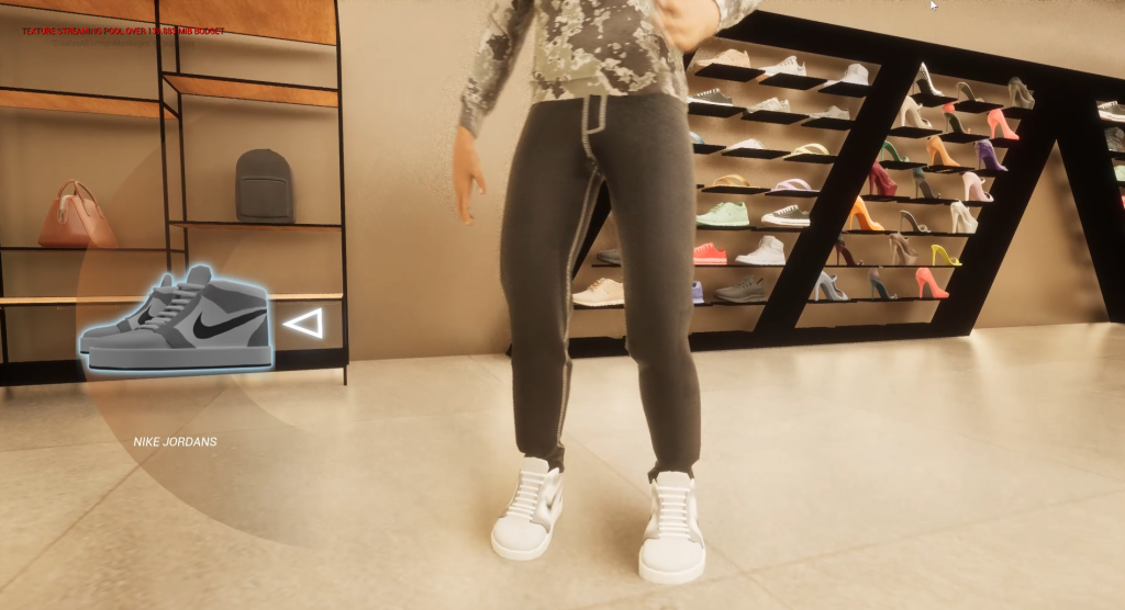 trying shoes in metaverse fashion store