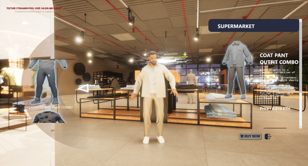 trying clothes in metaverse fashion store