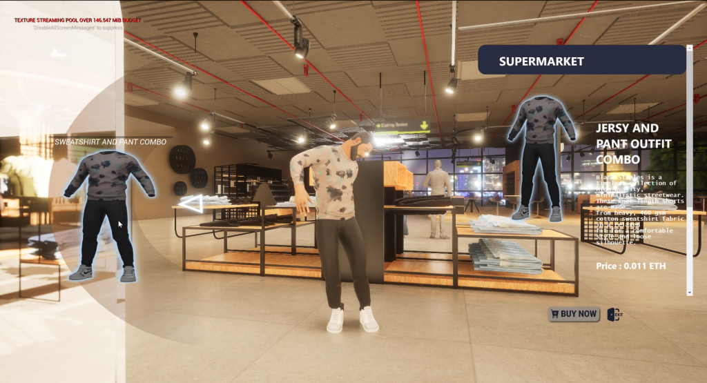 trying different outfits in metaverse fashion store